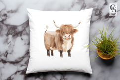 Cute Highland Cow Watercolor Farm Animal Clipart PNG Product Image 3