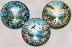 Round earrings | 6 designs with a tropical landscape, PNG Product Image 3