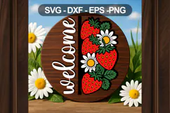 Welcome Door Sign SVG with Strawberries & Daisies Product Image 2