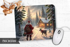 Santa and Reindeer in a Winter Forest Mouse Pad PNG Product Image 1