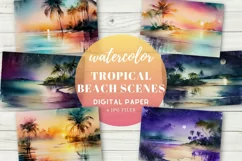 Tropical Beach Scenes Watercolor Paper Sunrise Night sky Product Image 1
