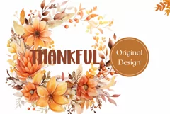Thankful Tumbler Wrap Sublimation, Floral Wreath Tumbler PNG Product Image 2