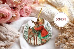 Vintage Christmas Deer Ornament PNG, Winter Round Ornament Product Image 2