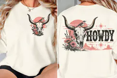 Howdy Front Back Western Shirt PNG, Longhorn Skull Front Bac Product Image 2