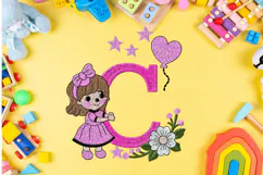 Letter c Girl Machine Embroidery Design Product Image 3