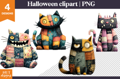 Cute Halloween Clipart Patchwork Halloween Cats PNG Product Image 1