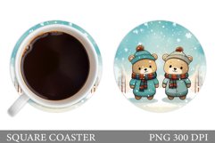 Winter Bears Coaster Design. Cute Bears Coaster Sublimation Product Image 1