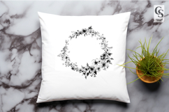 Black White Floral Circle Wreath Clipart Sublimation PNG Product Image 3