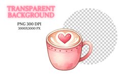 Valentine&#039;s Day Coffee Watercolor Clipart Product Image 2