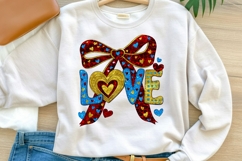 LOVE Valentine Glitter Bow Sublimation PNG | Pink &amp; Gold Product Image 1