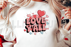 Love Y&#039;all Valentines Day Graphic With Hearts And Retro Styl Product Image 2