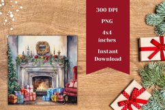 Christmas Square Coaster Designs, Christmas Fireplace PNG Product Image 2