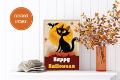 Happy Halloween Greeting Card, Cartoon Halloween Cat Poster Product Image 2