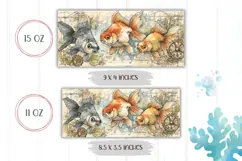 Goldfish Mug Wrap, Sea Mug Design, Vintage Mug PNG Product Image 2