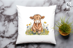Highland Cow Wildflowers Clipart Sublimation PNG Product Image 2
