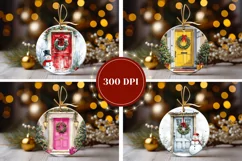 Christmas Red Door Ornaments, Christmas Wreath Ornaments Product Image 2