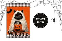 Cartoon Halloween Cat Garden Flag, Welcome Garden Flag Print Product Image 2