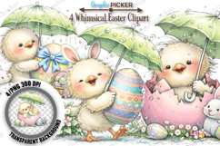 Whimsical Easter Chick Clipart, Watercolor Easter Clipart Product Image 2