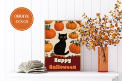 Cute Halloween Greeting Card, Halloween Black Cat Wall Art Product Image 2