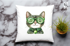 Cute Shamrock Glasses Cat Clipart Sublimation PNG Product Image 3