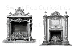 Fireplace, Ornate, Black, White, Ephemera, PNG, Clipart Product Image 2