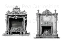 Fireplace, Ornate, Black, White, Ephemera, PNG, Clipart Product Image 2