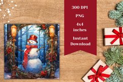 Christmas Square Coasters, Christmas Snowman Sublimation PNG Product Image 2