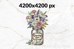 Growing Love PNG, Vintage Floral Mason Jar Sublimation Product Image 2