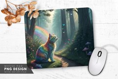 Enchanting Rainbow Cat Serene Forest Mouse Pad PNG Design Product Image 1