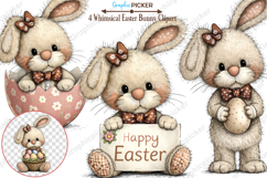 Whimsical Bunny Easter Clipart, Watercolor Easter Bunny PNG Product Image 1