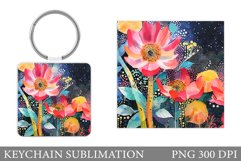 Flowers Keychain Design. Flowers Summer Keychain Sublimation Product Image 1