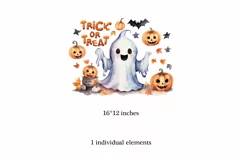 Trick or Treat, Halloween Lettering PNG, Ghost and Pumpkin Product Image 2