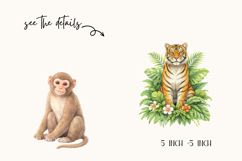 Jungle Watercolor Clipart Set Tropical Animals &amp; Plants PNG Product Image 2