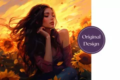 Girl In Sunflowers Tumbler Wrap Sublimation Design Product Image 2