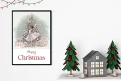 Pink Christmas Greeting Card, Cartoon Ballerina Card Product Image 2
