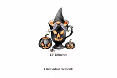 Watercolor Halloween gnome in tea mug, Gnome PNG Product Image 2