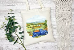 Blue Farm Truck Illustration, Farm Pumpkins Illustration Product Image 2