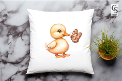 Watercolor Duckling with Butterfly Clipart Sublimation PNG Product Image 2