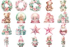 Pastel Pink and Green Christmas Clipart | Watercolor Png Product Image 2