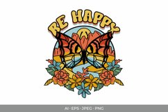 Be Happy, Vintage Butterfly with Rocky Mountain and Flowers Product Image 2