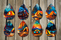 Tent in forest | 8 Teardrop earring sublimation designs Product Image 2