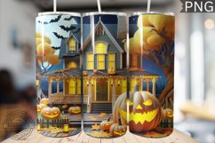 Halloween House And Pumpkin - Tumbler Wrap PNG Design Product Image 1