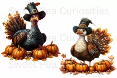 Turkeys, Fall, Ephemera, PNG, watercolor, Clipart Product Image 2