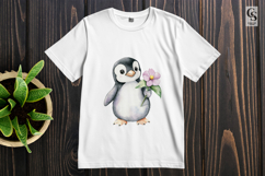 Cute Penguin Holding Flower Watercolor Clipart Sublimation Product Image 2