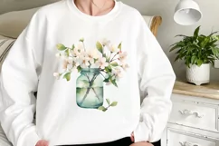 Flower Mason Jar Clipart, Watercolor Mason Jar Sublimation Product Image 2