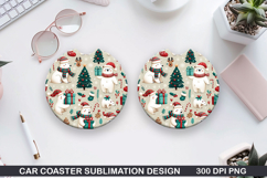 Cute Polar Bear Christmas Car Coaster Sublimation Design Product Image 1