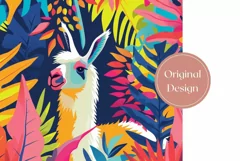 Cute Lama Tumbler Wrap Design, Tropical Leaves Tumbler PNG Product Image 2