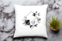 Black White Floral Frame Clipart Sublimation PNG Product Image 3