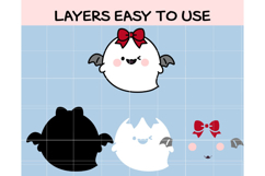 Kawaii Ghost with Bow SVG | Cute Halloween Ghost Clipart | S Product Image 2