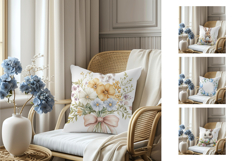 Watercolor Easter Pillow Designs, Flowers Pillow PNG Product Image 2